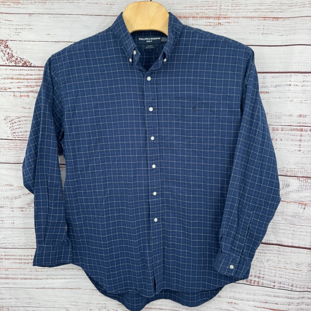Ralph Lauren Golf Tilden Shirt Mens XL Blue Plaid Button Down Long Sleeve